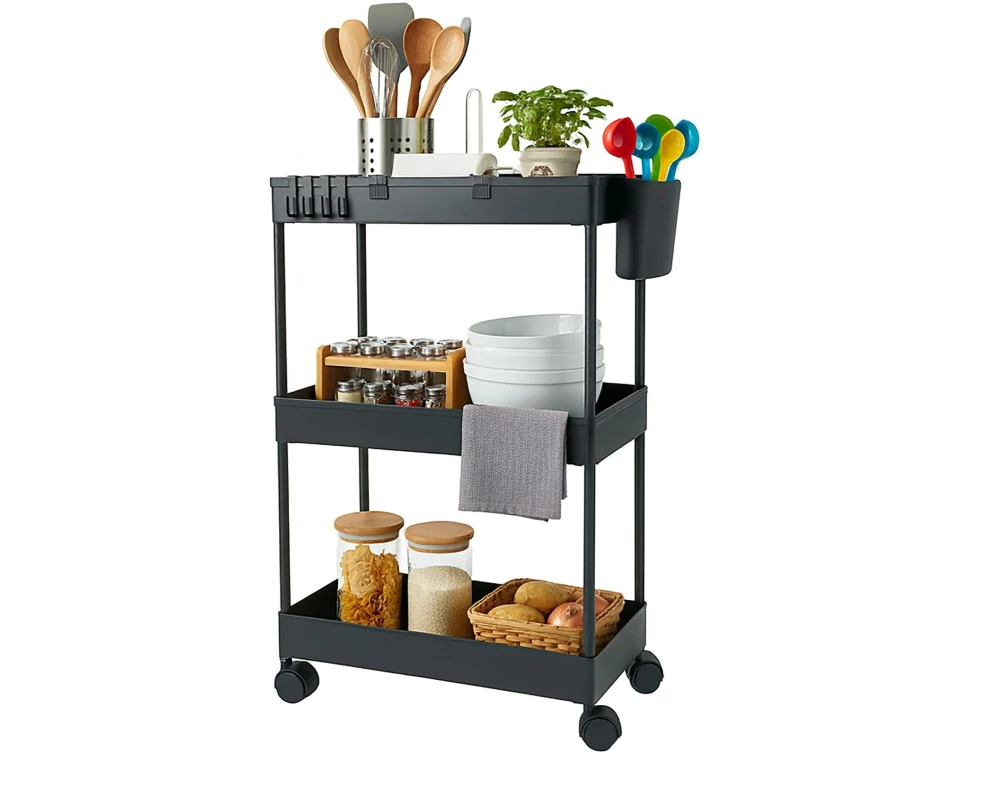 relaxdays Küchenwagen 62.5 x 40 x 22 cm Schwarz