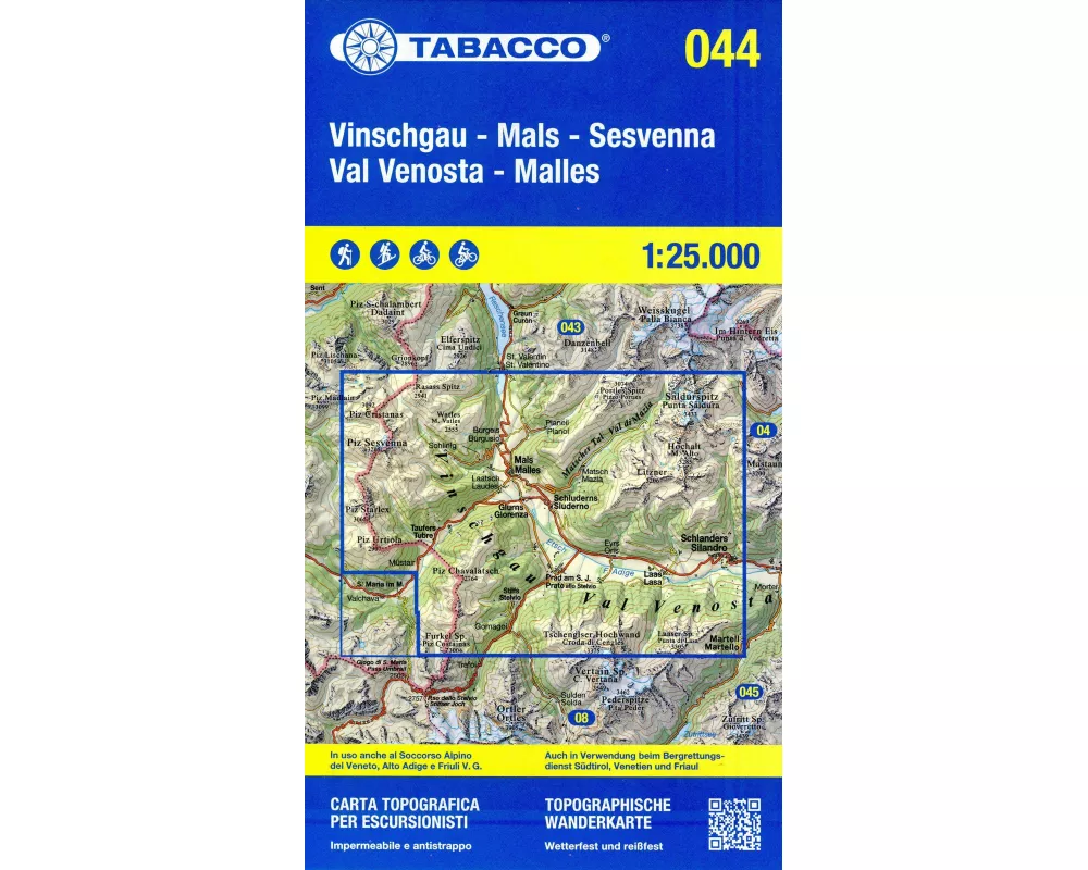 Tabacco Wandern Vinschgau-Mals-Sesvenna-Val Venosta-Malles 1:25000