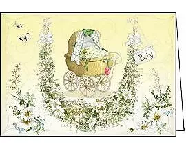 Doppelkarte. Auguri. Baby (Wagen)