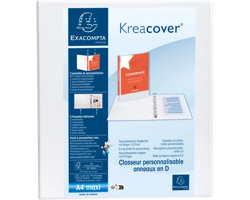 EXACOMPTA Ringbuch Kreacover 7.5cm 51844E weiss A4+