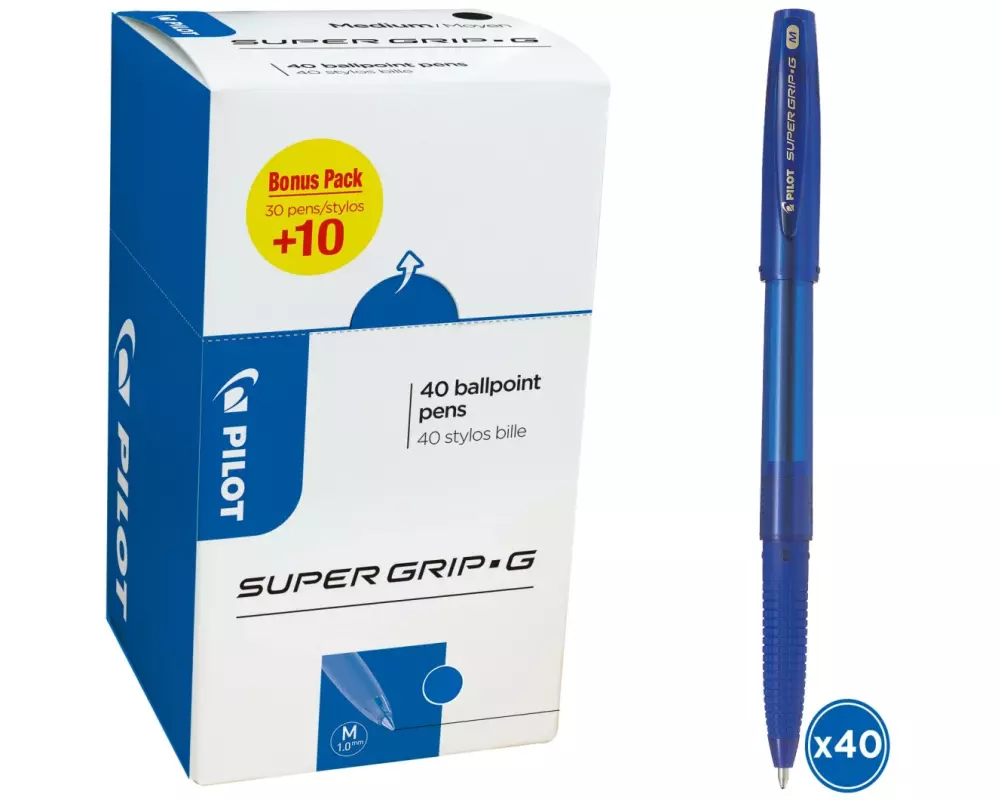 Pilot Kugelschreiber Super Grip G Stick M Bonuspack 30+10, Blau