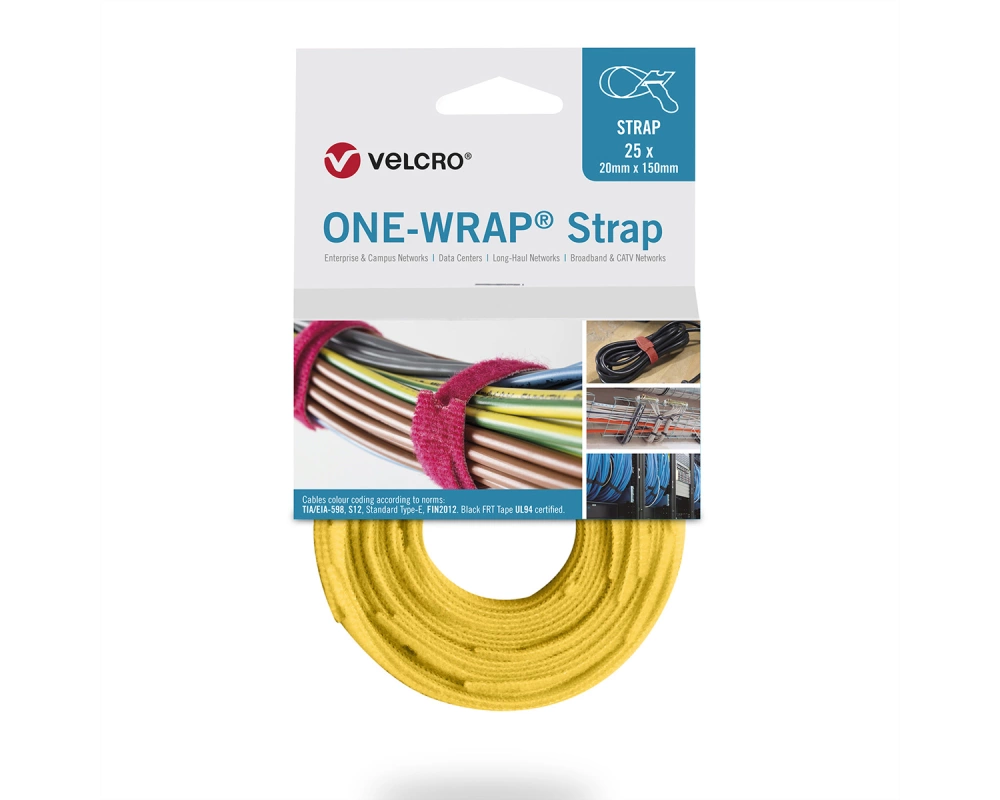 VELCRO One Wrap Strap 20mm x 330mm, 25 Stück, gelb