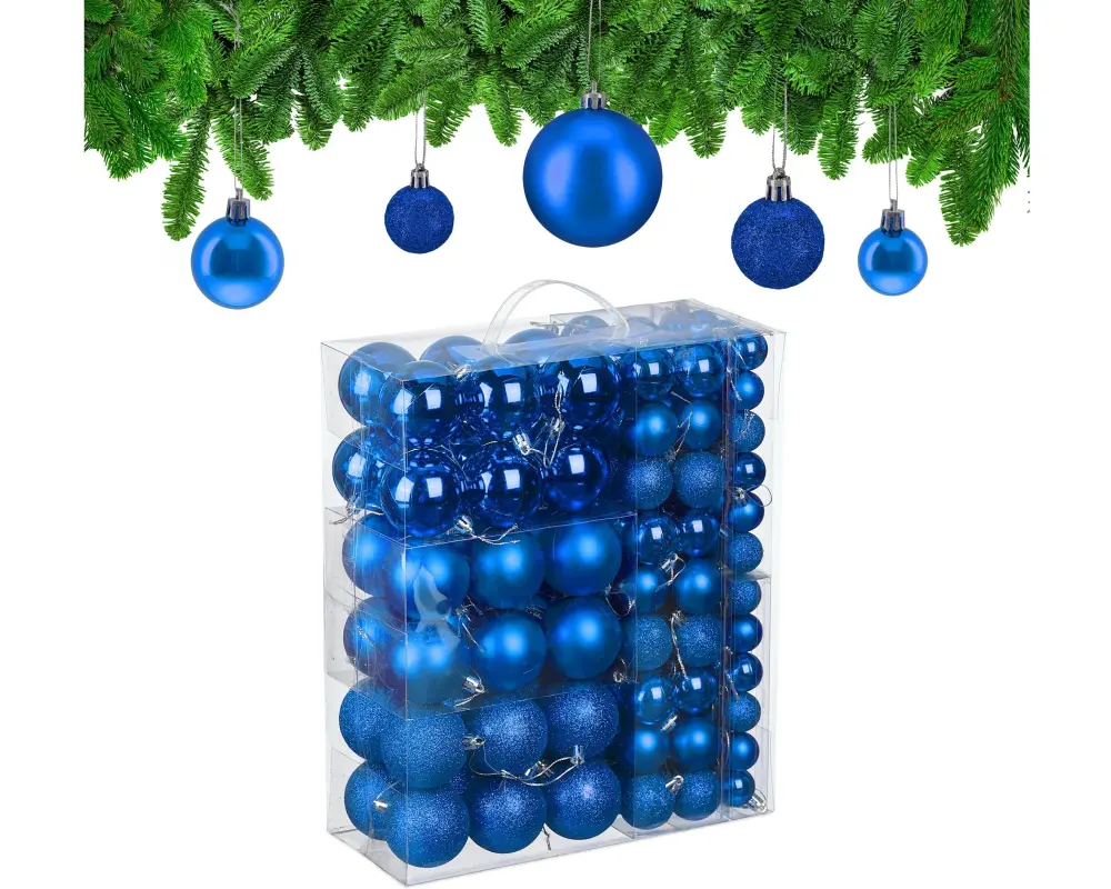 relaxdays Weihnachtskugeln 138er-Set Blau-Silber Blau/Silber