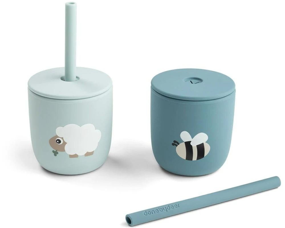 done by deer Kindertrinkbecher Silikon Tiny farm 2er Set Blau