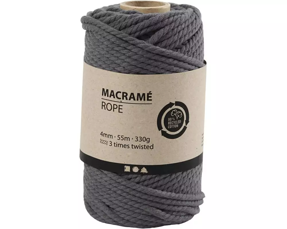 Creativ Company Baumwollgarn Makramee Rope 330 g, Grau