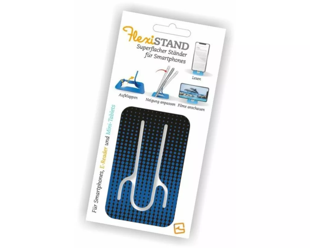 Flexistand (Blue Dots) - flexibler Handyaufsteller - für alle Handys und Mini-Tablets - superflach - stufenlos verstellbar - hochkant und quer - passt