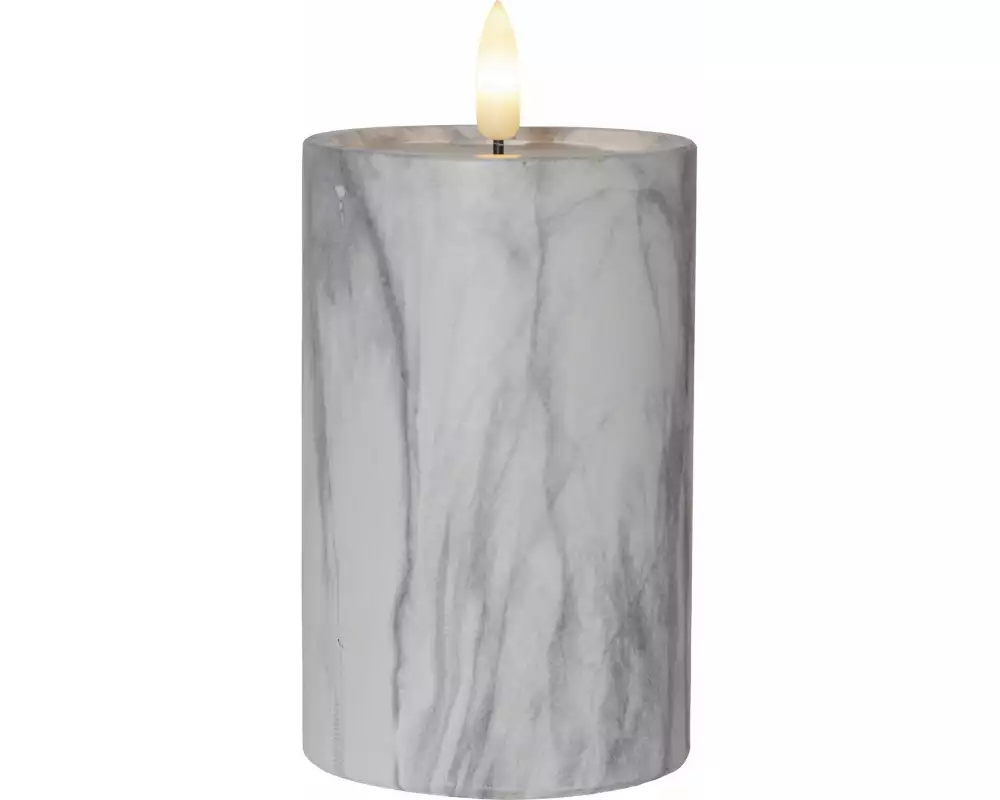 Star Trading LED-Kerze Pillar Flamme Marble Ø 7.5 x 15 cm, Grau
