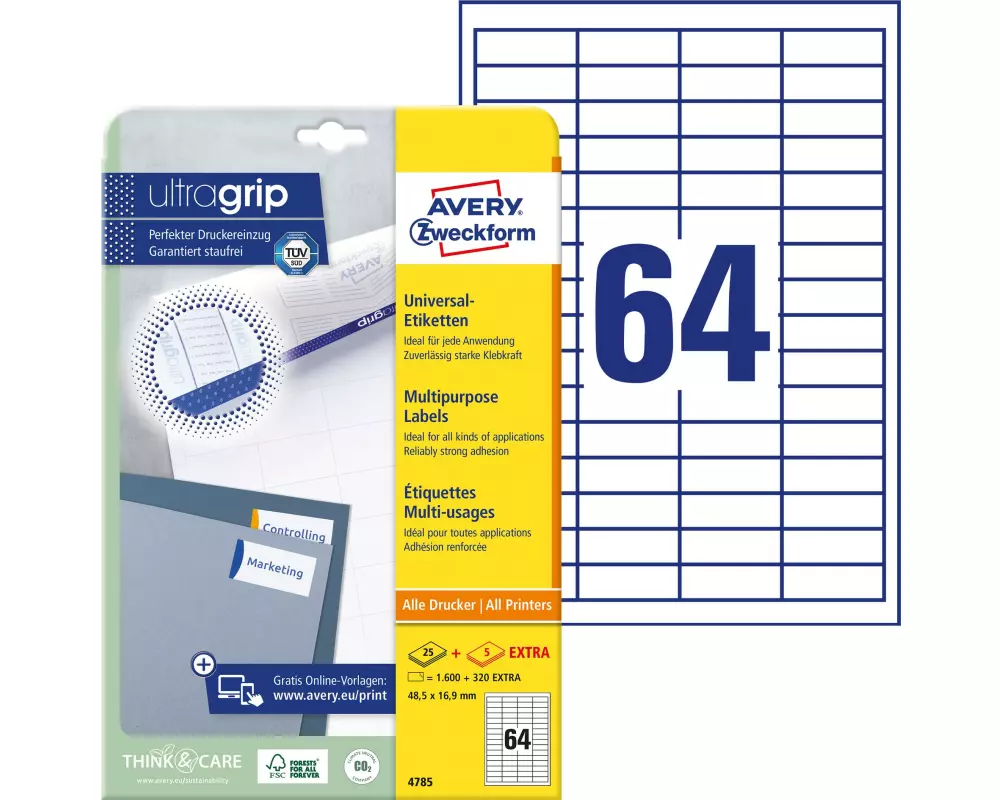 Avery Zweckform Universal-Etiketten 4785, 48.5 x 16.9 mm, 30 Blatt