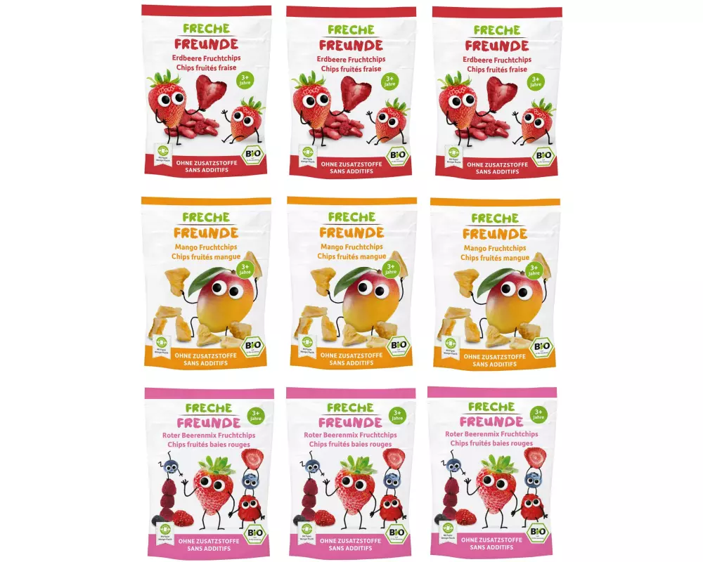 Freche Freunde Fruchtchips Mix 3x Erdbeere, 3x Mango, 3x Roter Beerenmix