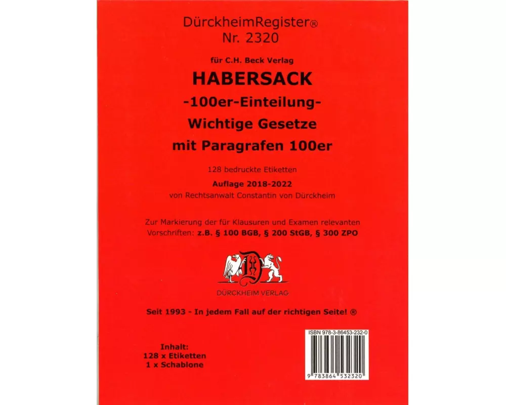 DürckheimRegister SCHÖNFELDER-100er-Einteilung - 2018-2022