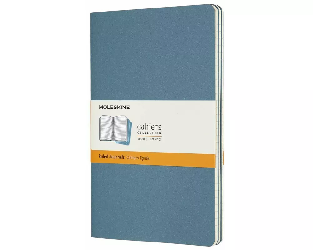 Moleskine Journals - Cahier L/A5, Set of 3 PCS Ruled, Cardboard Cover, Brisk Blue