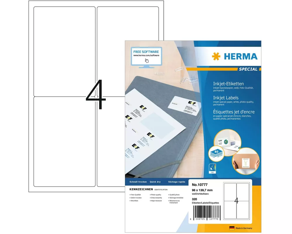 HERMA Adressetiketten 96 x 139.7 mm, 80 Blatt