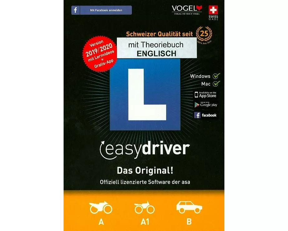 easydriver. Version 2019. Kategorie A und B. CD-ROM mit Theoriebuch Englisch