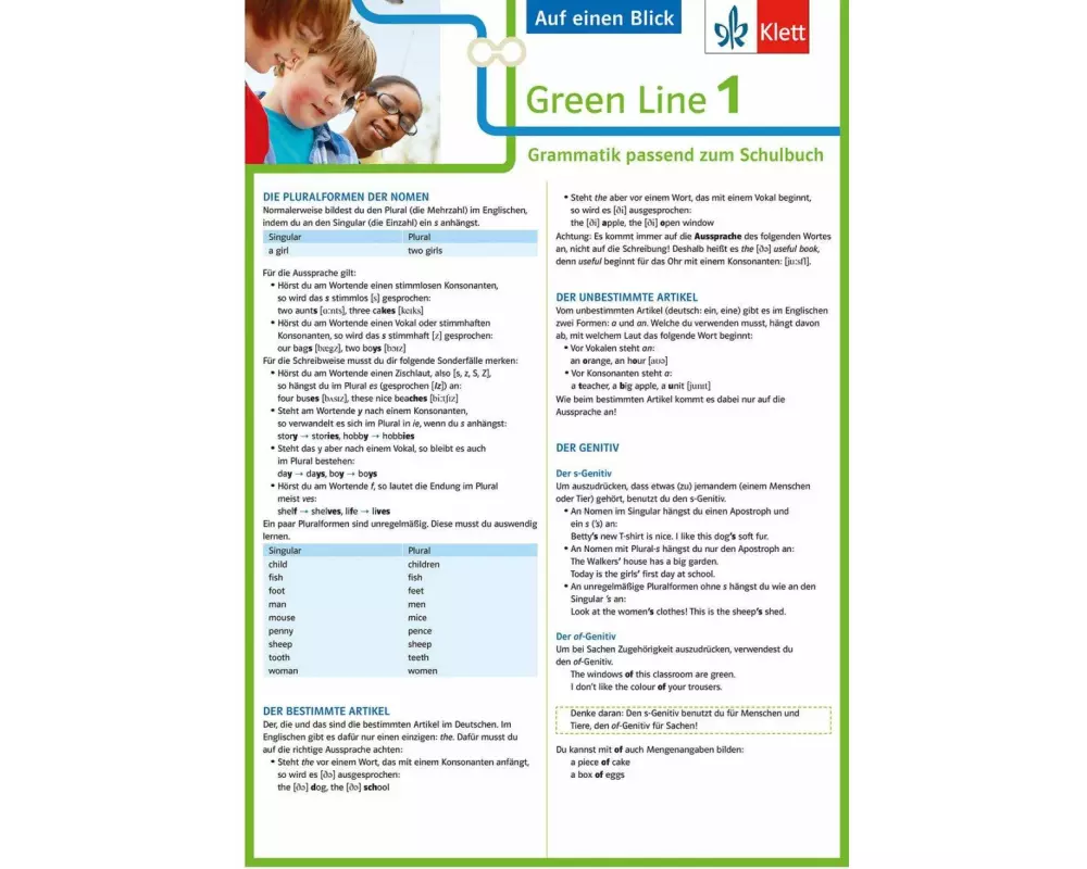 Green Line 1 G8 und G9 Klasse 5 - Auf einen Blick. Grammatik passend zum Schulbuch - Klappkarte (6 Seiten)