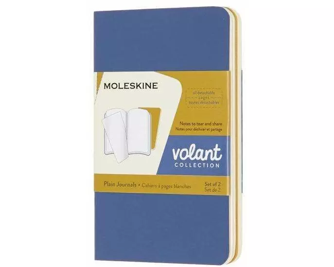 Moleskine Volant XS, 2x Set, Plain, Soft Cover, Forget-Me-Not Blue, Amber Yellow