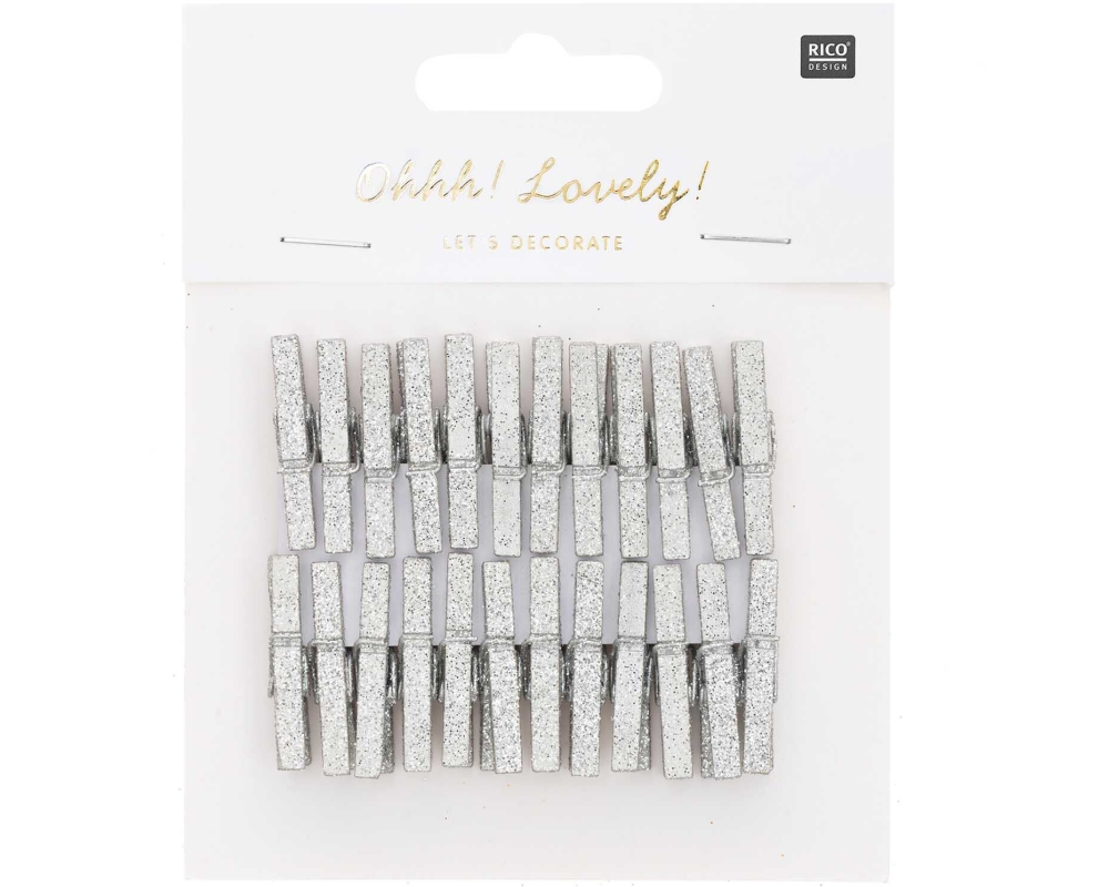 RICO DESIGN Deko-Clips Glitter 3cm 7040.30.89 silber 24 Stück