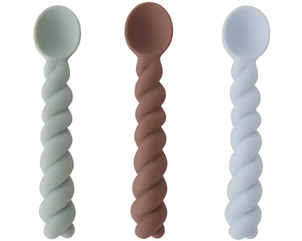 OYOY Kinderlöffel Mellow 3-teilig , Blau/Taupe/Minze
