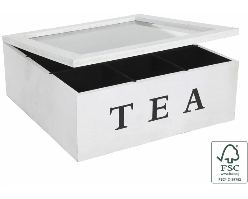 FS-STAR Teedose aus Holz mit 9 Kammer weiss