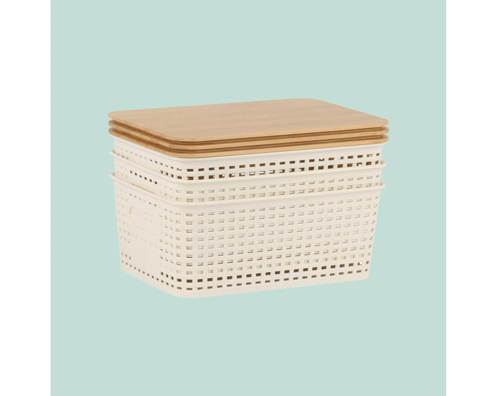 relaxdays Aufbewahrungsbox 3er Set, Weiss
