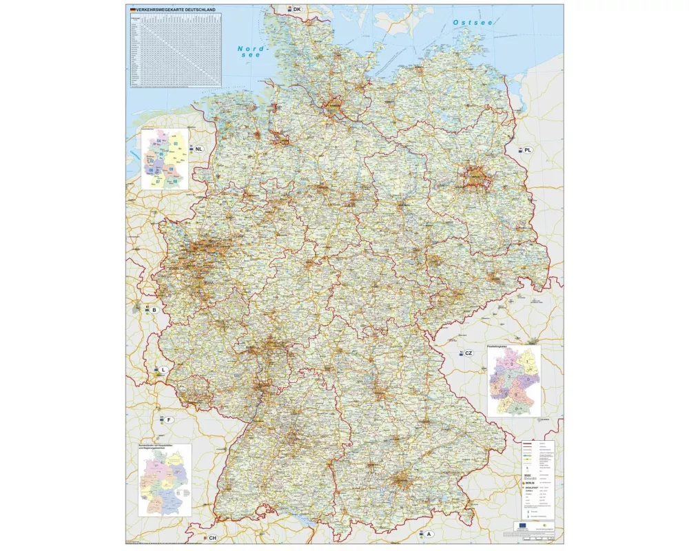 Verkehrswegekarte Deutschland. Wandkarte / Poster gerollt im Kunststoffrohr