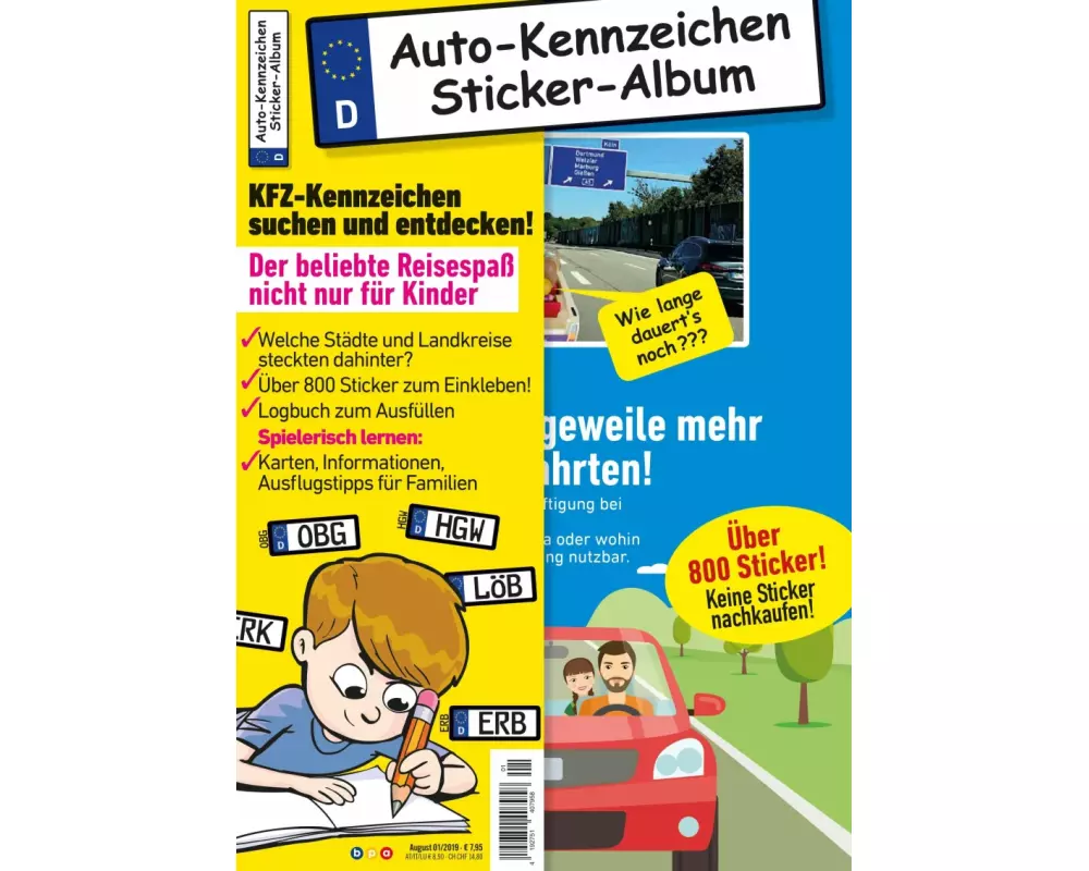 Kinder-Reisespiel KFZ-Kennzeichen Sticker-Sammelalbum fürs Handgepäck, Mitmachbuch für die Ferien, Ratespaß unterwegs auf Reisen, Beschäftigung für Ki