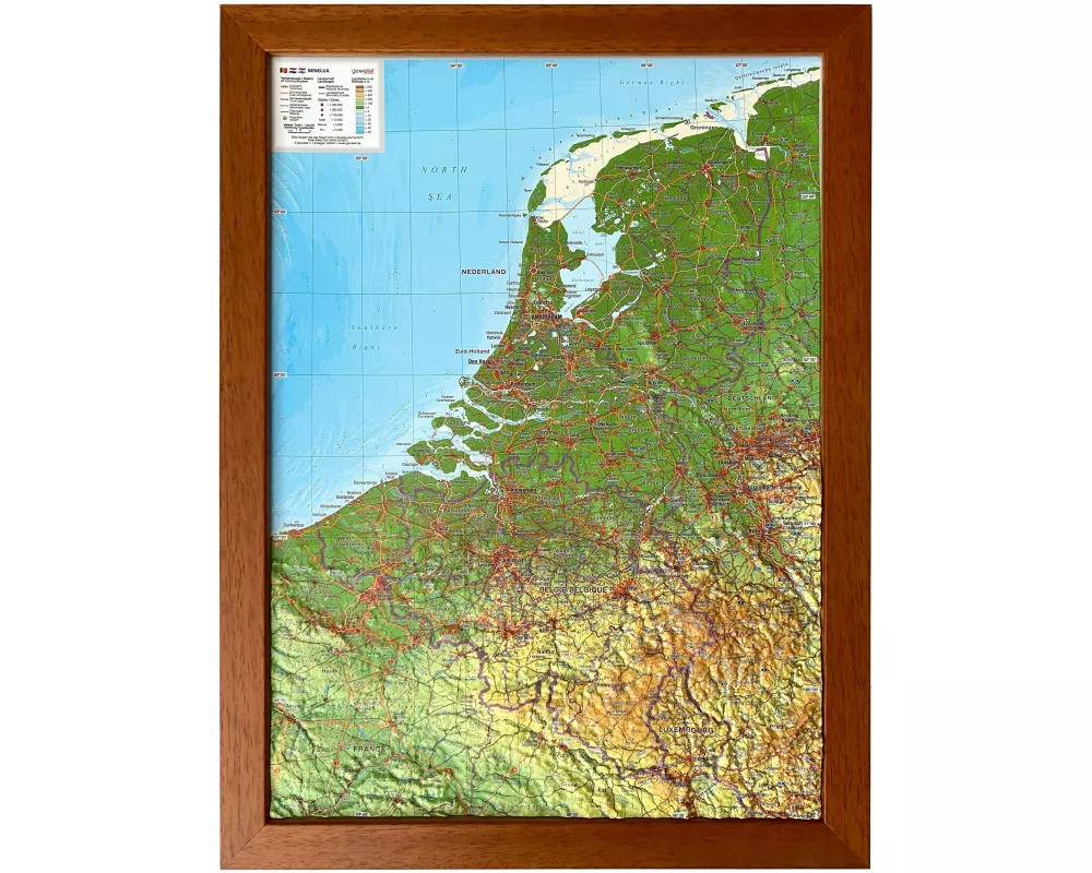Relief Belelux klein mit Holzrahmen 1:400.000