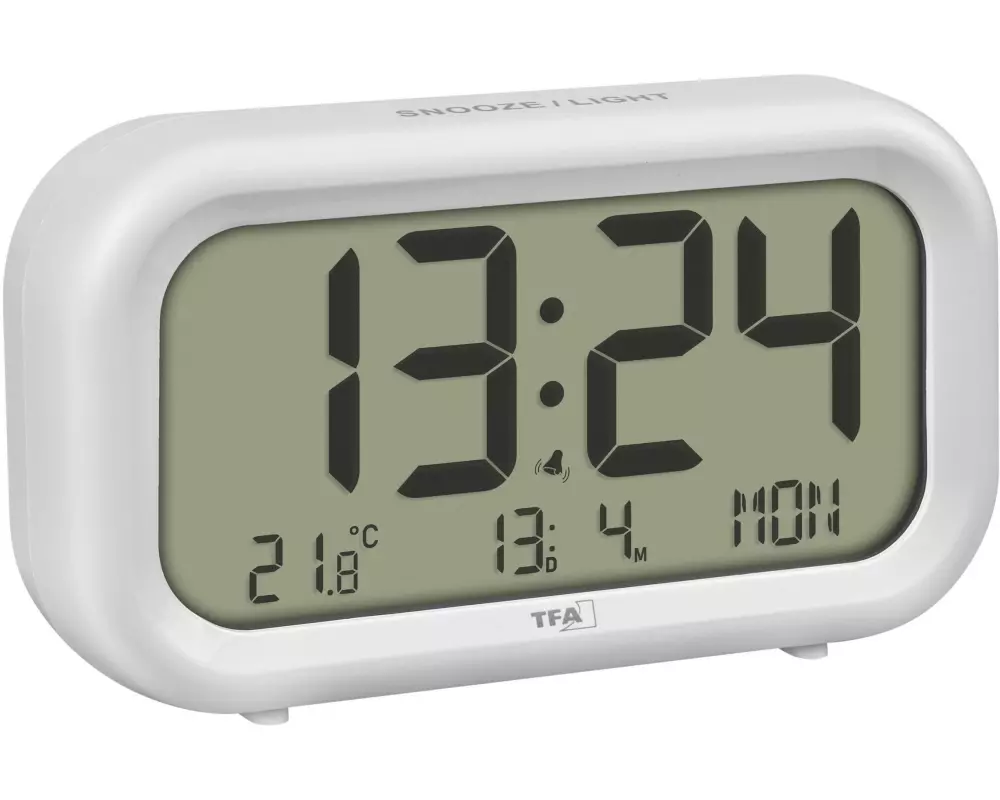 TFA Dostmann Nocta Weiss, Quarz, zwei Weckzeiten, grosses Display