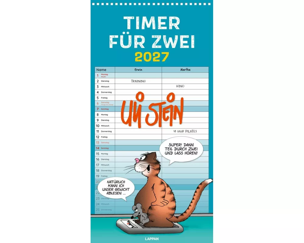 Uli Stein Timer für zwei 2027: Monatskalender für die Wand