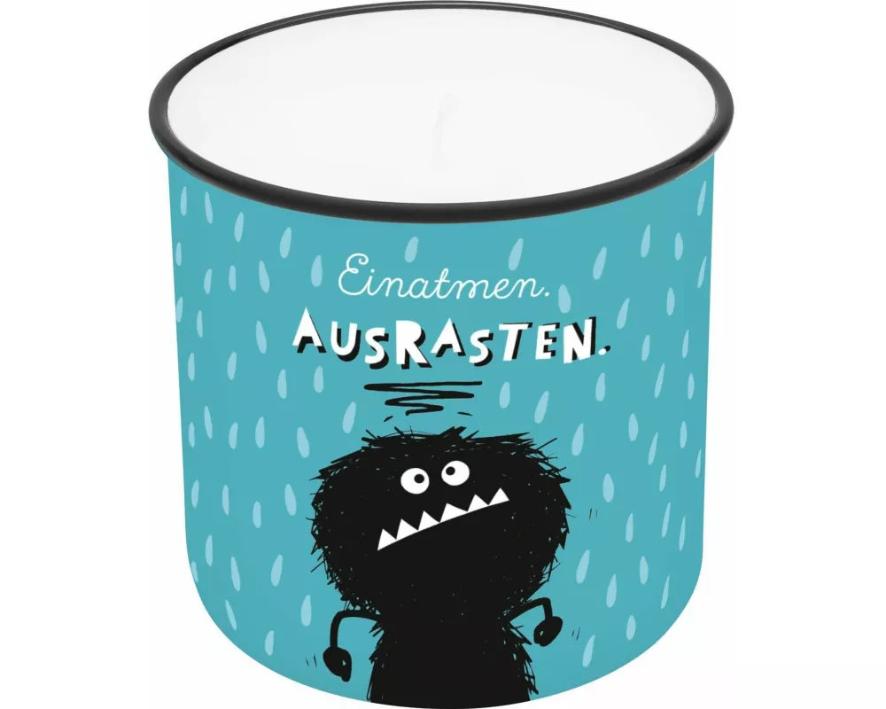 Lieblingskerze in Emailleoptik Motiv "Einatmen. Ausrasten."