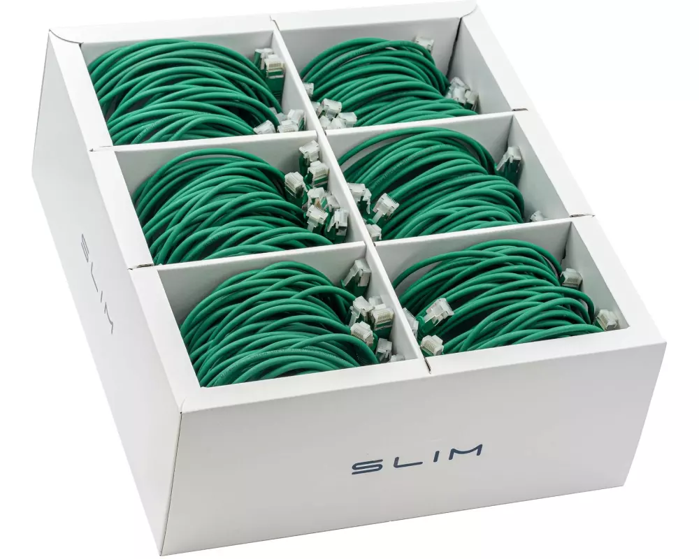 SLIM Slimpatchkabel RJ-45, Cat 6A, U/FTP, 2 m, Grün, 60-Pack