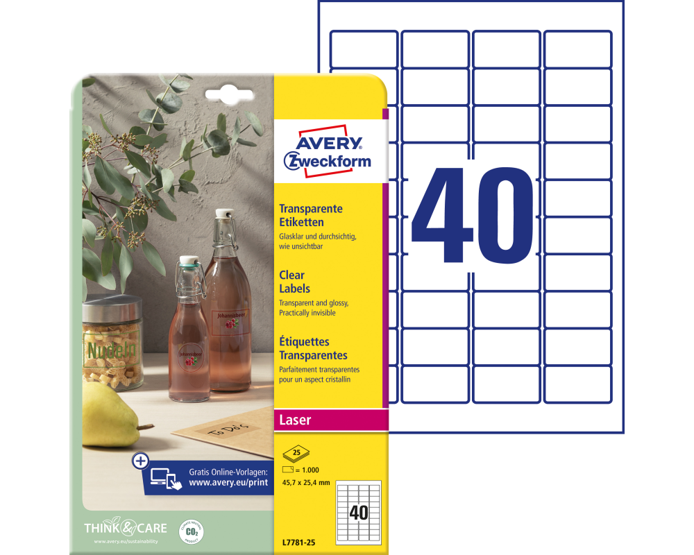 AVERY ZWECKFORM Etiketten 45,7x25,4mm L7781-25 transparent 1000 Stück