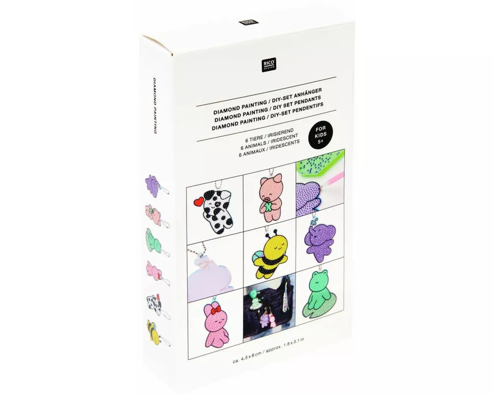 Diamond Painting, DIY-Set, Anhänger, 6 Tiere // jeweils ca. 4,5 x 8 cm. 29-teilig
