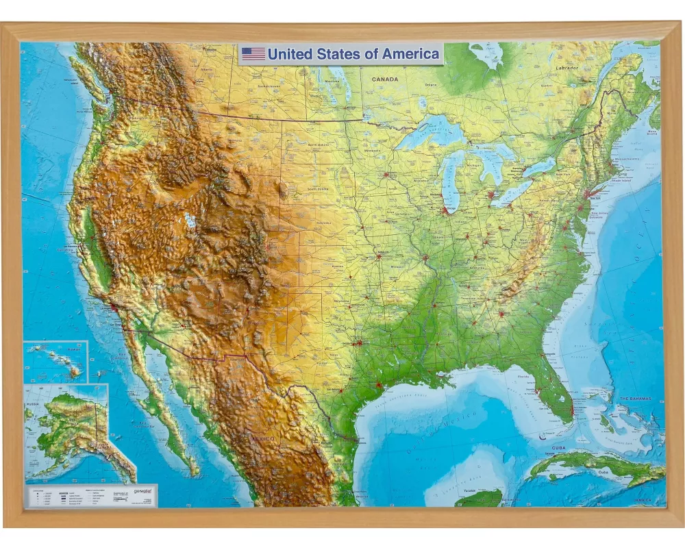 Relief USA 1:6,8 Mio mit Naturholzrahmen