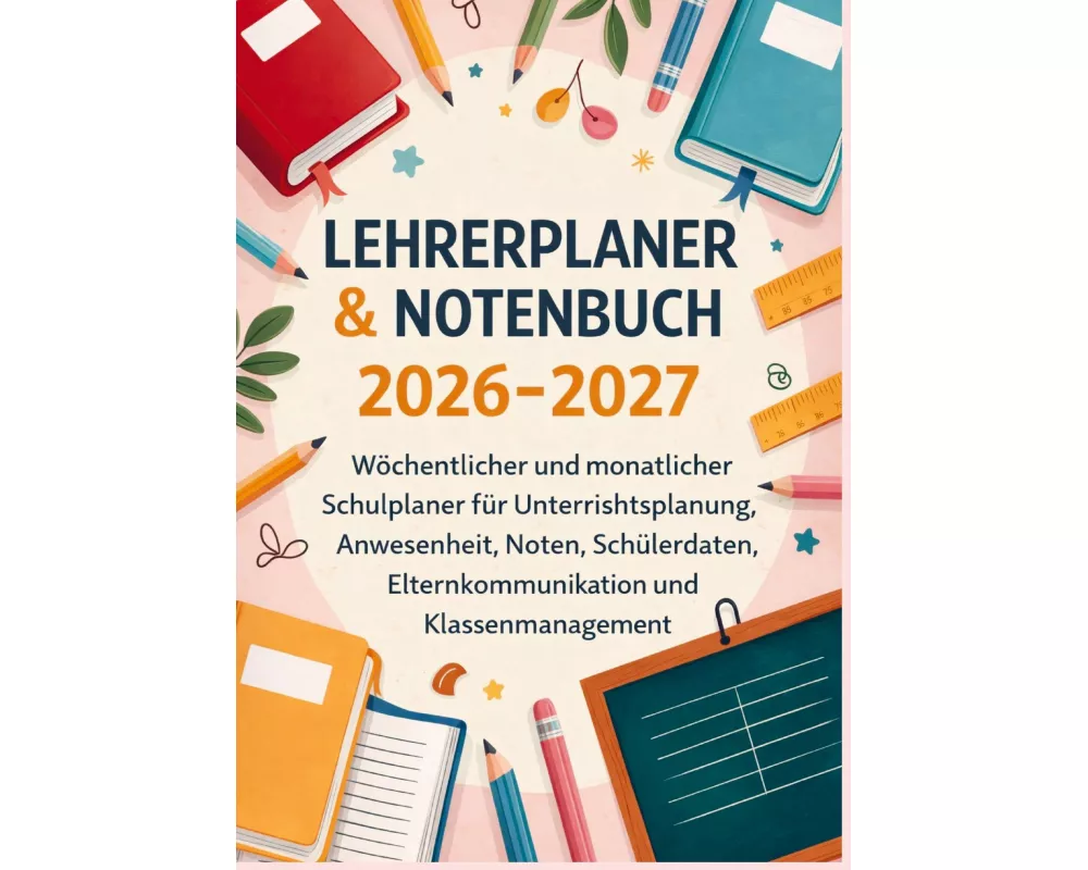 Lehrerplaner & Notenbuch 2026-2027: Wöchentlicher und monatlicher Schulplaner für Unterrichtsplanung, Anwesenheit, Noten, etc