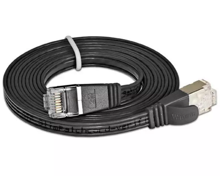 SLIM Slimpatchkabel RJ-45 - RJ-45, Cat 6, STP, 2 m, Schwarz