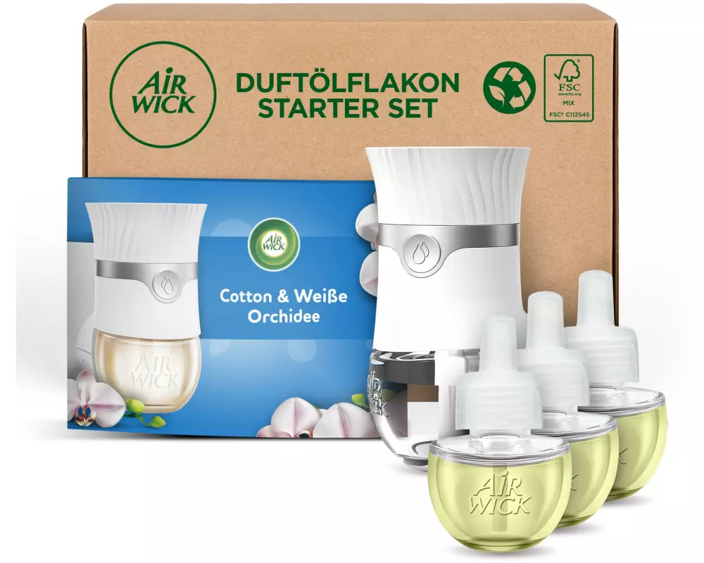 Air Wick Duftstecker eCom Starter-Set Cotton & Weisse Orchidee