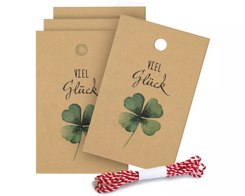 Braun + Company Geschenkanhänger Viel Glück 5 Stück, Braun
