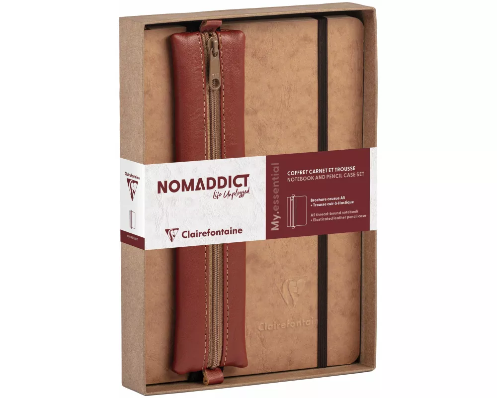 Age Bag, Set Nomaddict, Notizbuch A5 My.essential liniert + Federmäppchen, tabak