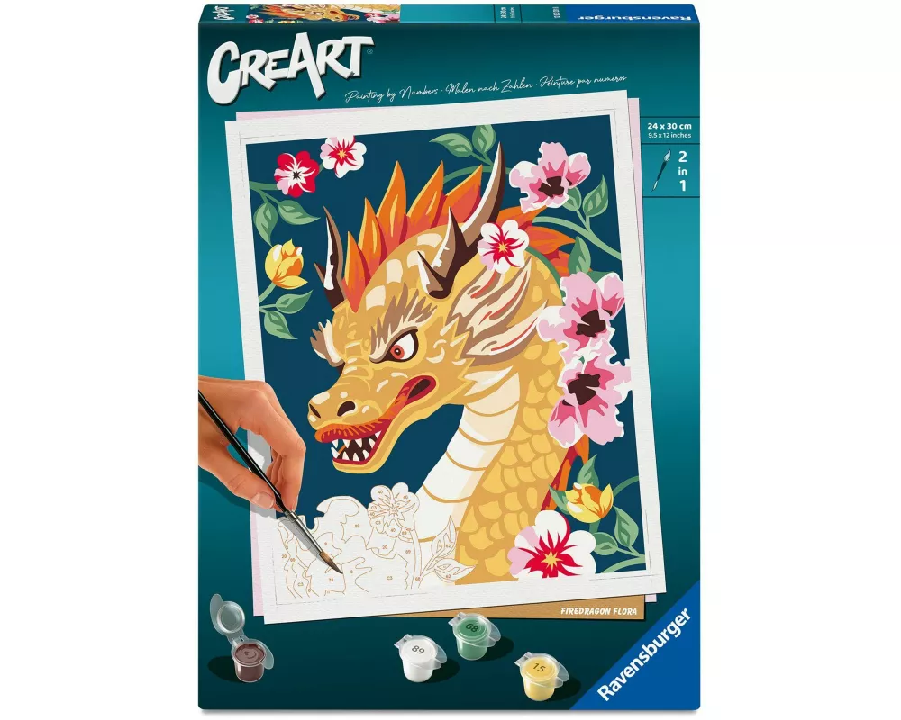 CreArt, Malen nach Zahlen Adults Trend - Feuerdrache Flora