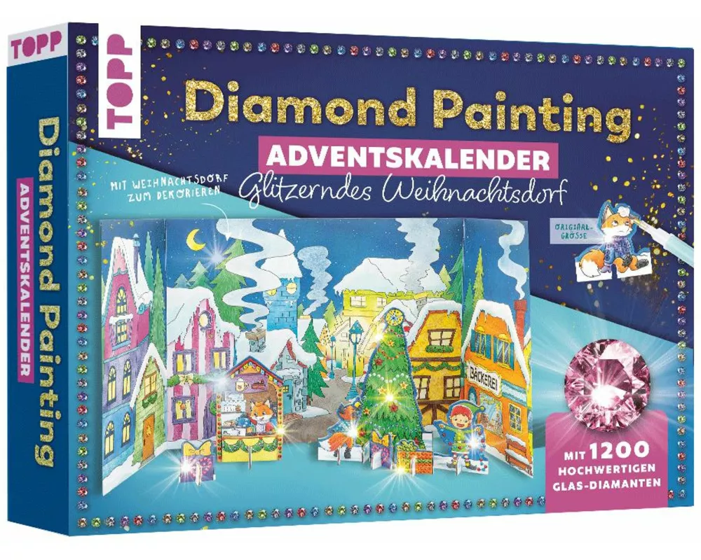 Diamond Painting Adventskalender Glitzerndes Weihnachtsdorf. Mit Material und Werkzeug für 24 Aufsteller