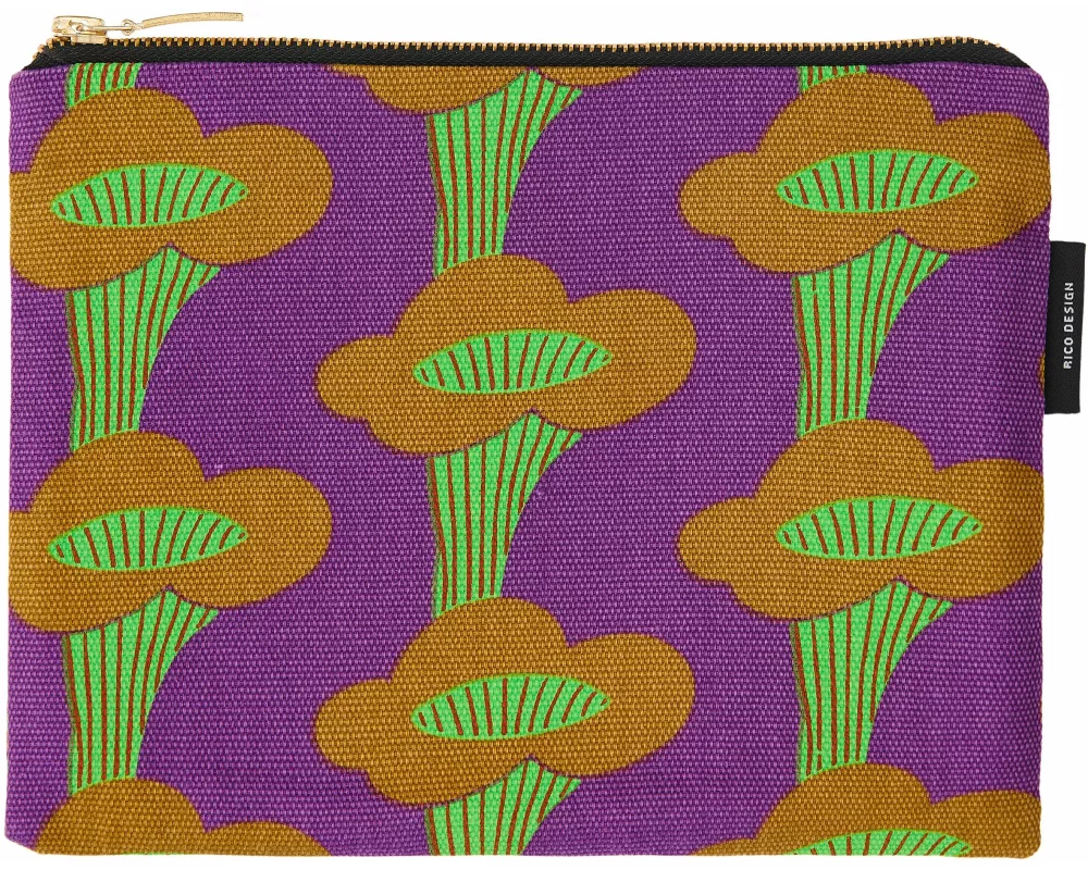 Pouch, Pfifferlinge, Violett, Neon, 17 x 23cm, 100% Baumwolle