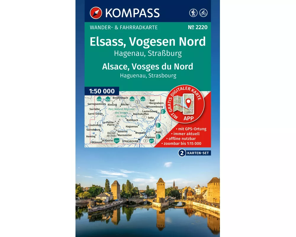 KOMPASS Wanderkarten-Set 2220 Elsass, Vogesen Nord, Hagenau, Straßburg / Alsace, Vosges du Nord, Haguenau, Strasbourg (2 Karten) 1:50.000