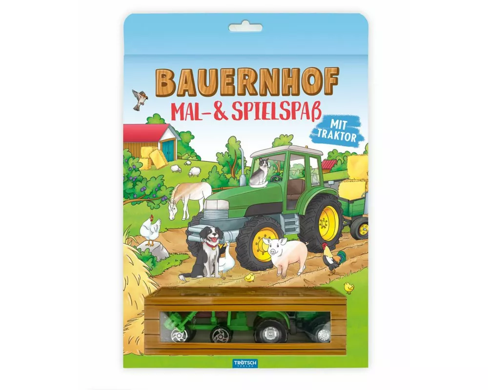TRÖTSCH - Malbuch Bauernhof Mal- und Spielspaß |Malbuch mit Spielzeug-Traktor und Anhänger | Ab 3 Jahren