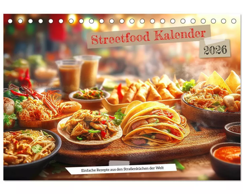 Streetfood Kalender - Einfache Rezepte aus den Straßenküchen der Welt (Tischkalender 2026 DIN A5 quer), CALVENDO Monatskalender