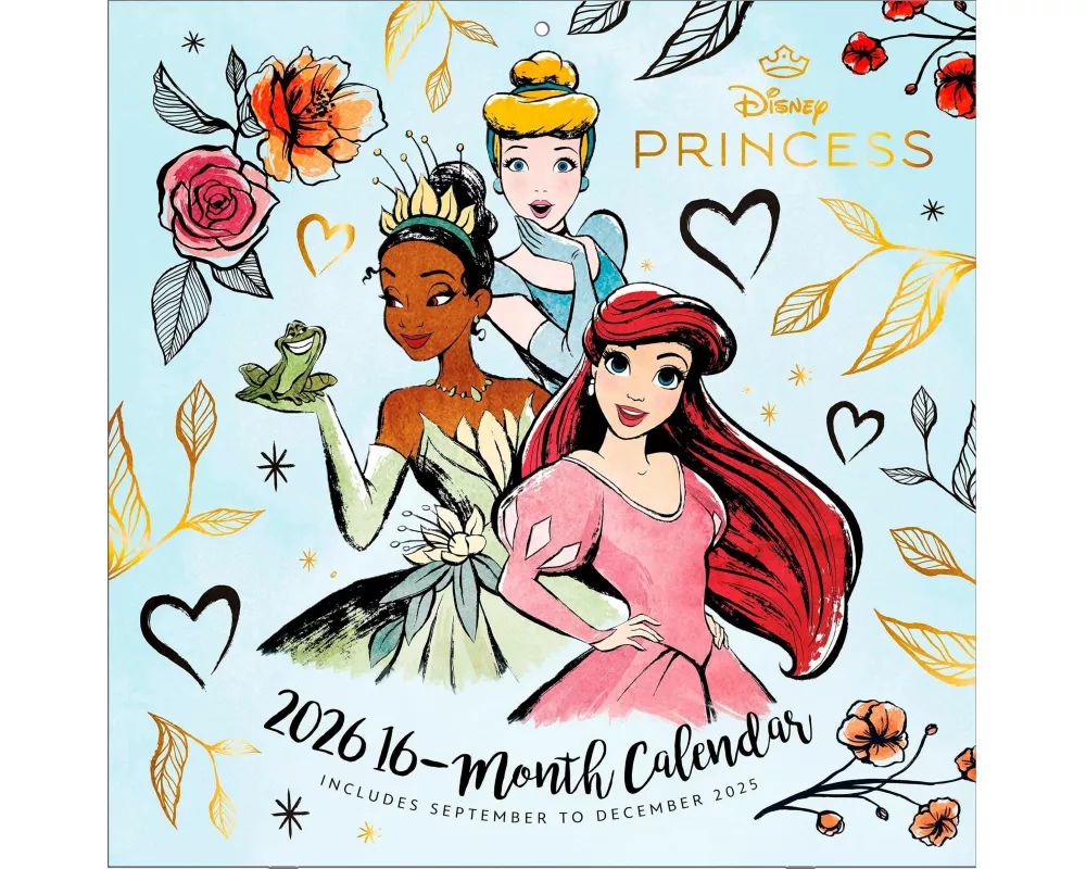 Pyramid - DISNEY PRINCESS 2026 – Broschürenkalender 30×30 cm mit 12 märchenhaften Illustrationen von Arielle, Belle, Cinderella & Rapunzel, Wandkalend