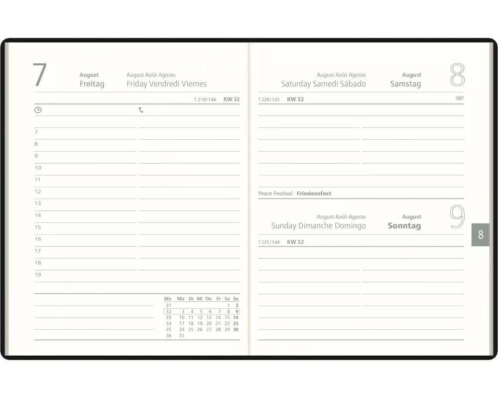 Zettler Taschenkalender 1T/1S farblich sortiert (schwarz, bordeaux, blau) 2026 – Timer 10 × 14 cm, 1 Tag pro Seite, flexibler Kunststoffeinband, FSC-z