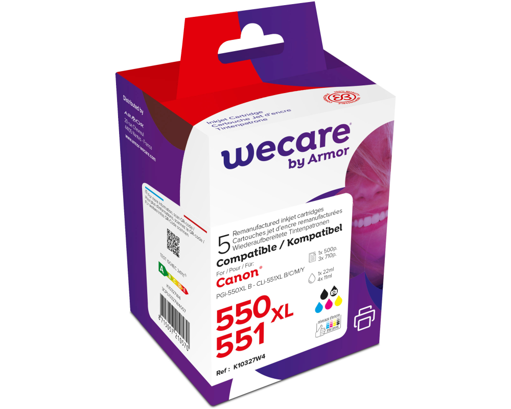 WECARE Multi rebuilt 550/551 BKCMY PGI550/CLI551WE z.Canon PIXMA MG5450 22(4x11ml