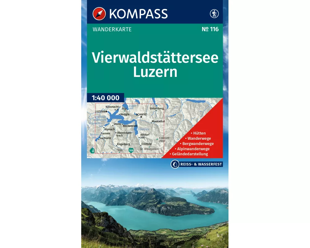 KOMPASS Wanderkarte 116 Vierwaldstättersee, Luzern 1:40.000