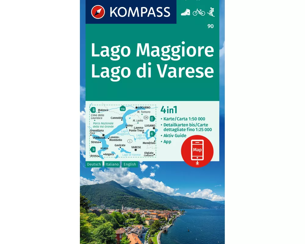 KOMPASS Wanderkarte 90 Lago Maggiore, Lago di Varese 1:50.000