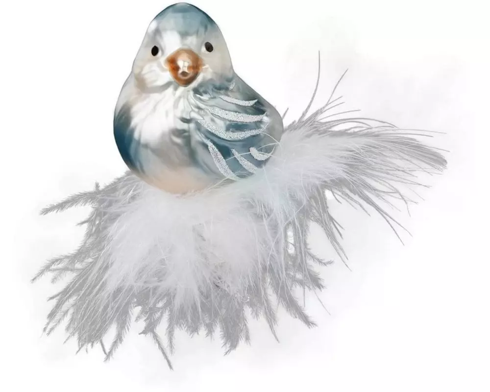 Inge Glas Manufaktur Weihnachtsschmuck Zartes Zwitschern 7 cm, Blau